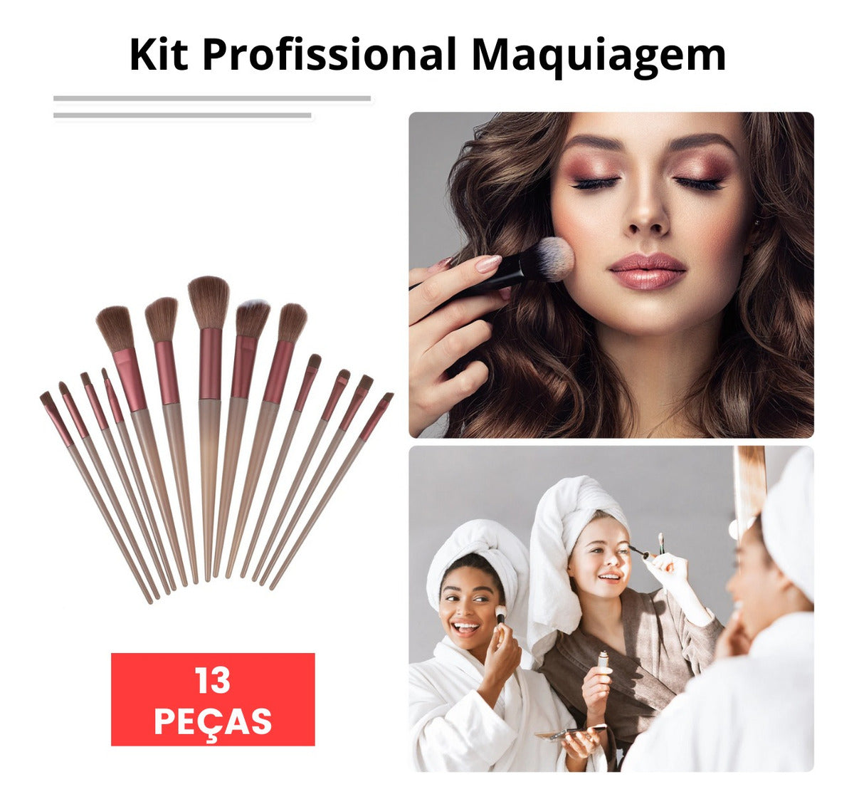 Pincel Maquiagem Kit 13 Peças Profissional Com Estojo