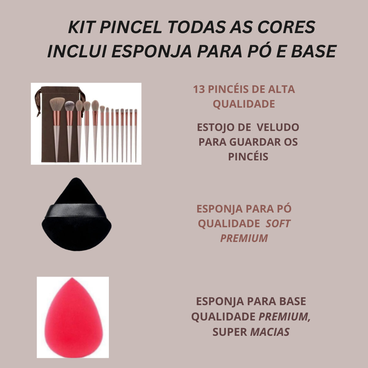 Pincel Maquiagem Kit 13 Peças Profissional Com Estojo