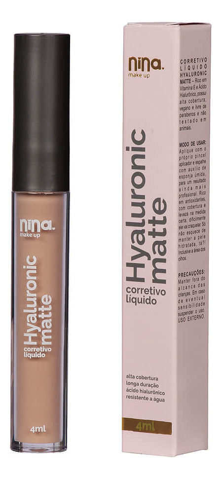 Corretivo Líquido Matte Hyaluronic Nina Makeup cor 0.5